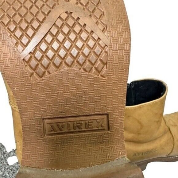 Vintage Avirex 70s Tan Square Toes Leather Chunky Ankle Boots Size 8.5 - Picture 9 of 10